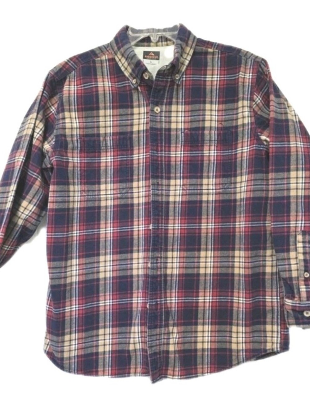 Toughwear Mens Heavy Flannel Button Up Shirt Size Large Red Blue Beige Farmer